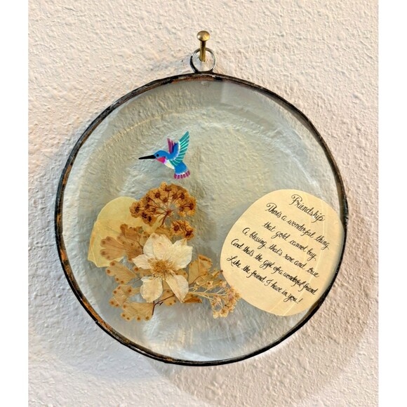 Vintage Pressed Flowers Friendship Suncatcher Wall Hang - Picture 1 of 9
